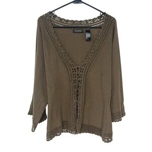 Boho Brown Crochet Lace Blouse Cardigan M Earthy Fairy Indie Lagenlook Y2K